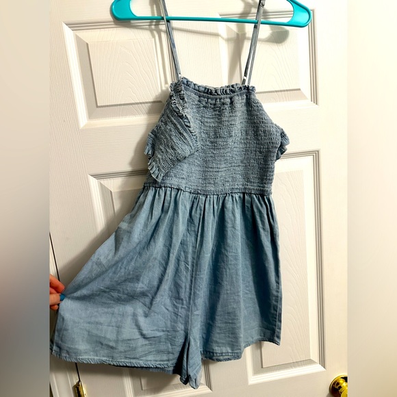 Denim off-the-shoulder romper - Picture 1 of 3